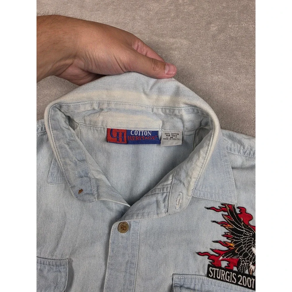 Cotton Heritage Denim Vest Mens M Light Blue Sturgis 2007 Biker Frayed Cutoff